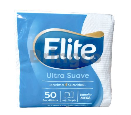 Servilleta de Papel Hoja Simple Elite Blanco Mesa 29,5 x 29,5 Cm Paq x 50 und