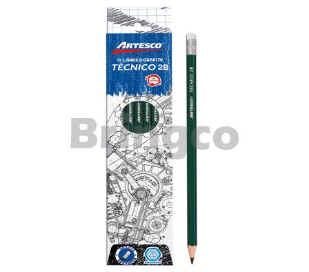 Lapiz de Papel Tecnico con Borrador Artesco 2B und (Br)