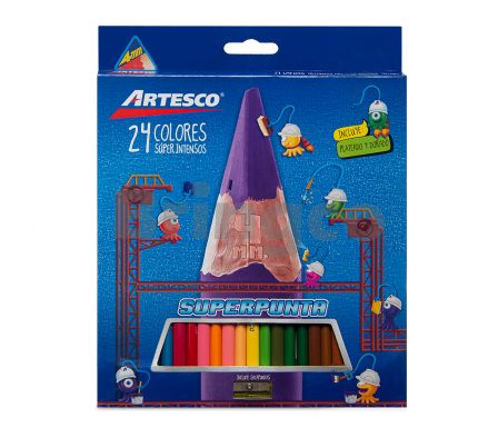 Lapiz de Color Artesco Triangular Largo Paq x 24 Colores (Br)