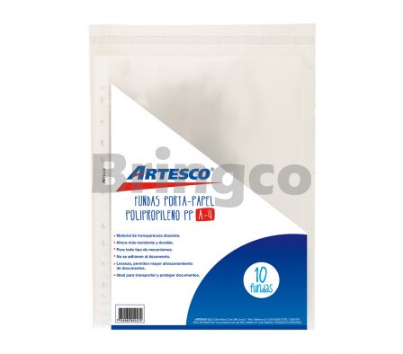 Funda Protectora Artesco Transparente A4 paq x 10 und (Br)