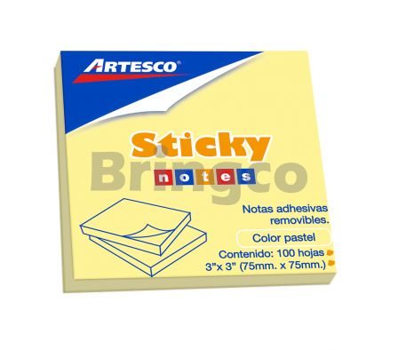 Notas Autoadhesivas Artesco Amarillo Pastel 7,5 x 7,5 paq x 100 und (Br)