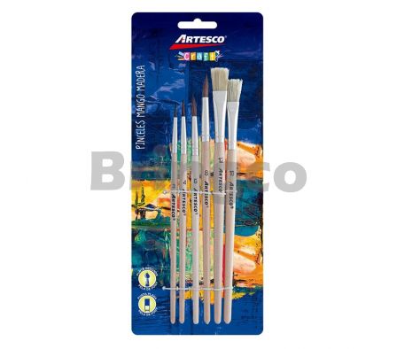 Pincel Nylon Artesco Mango Madera Paq x 6 und (Br)